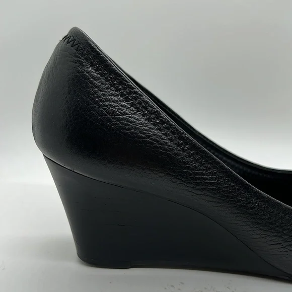 Tory Burch Sexy Black Leather Peep Toe Wedge Heels Shoes **Size 6.5** 🔥🔥 - Picture 8 of 10